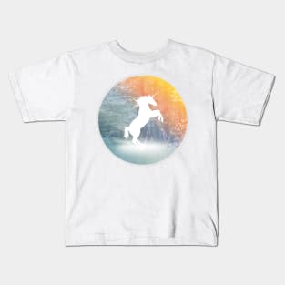 white unicorn silhouette in the magic forest Kids T-Shirt